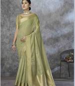 pista cotton silk blend saree with unstitched blouse piece