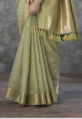 pista cotton silk blend saree with unstitched blouse piece 3