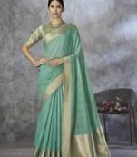 sea green cotton silk blend saree with unstitched blouse piece