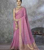 pink cotton silk blend saree with unstitched blouse piece