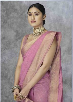pink cotton silk blend saree with unstitched blouse piece 2