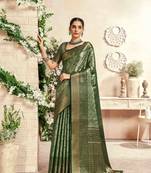 dark green silk blend blend saree with unstitched blouse piece