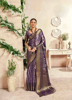 purple silk blend blend saree with unstitched blouse piece 1