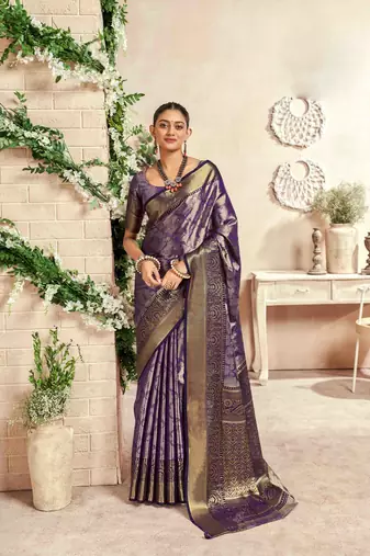 purple silk blend blend saree with unstitched blouse piece
