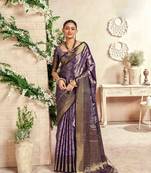 purple silk blend blend saree with unstitched blouse piece