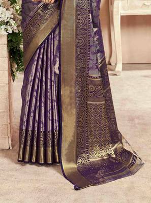 purple silk blend blend saree with unstitched blouse piece 3