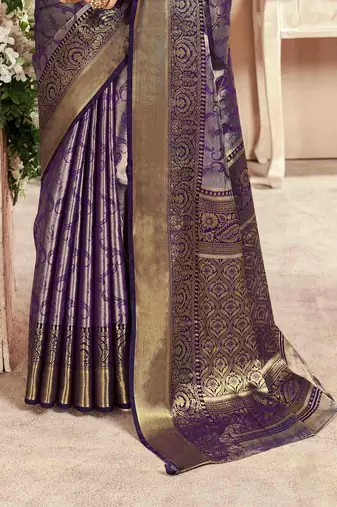 purple silk blend blend saree with unstitched blouse piece