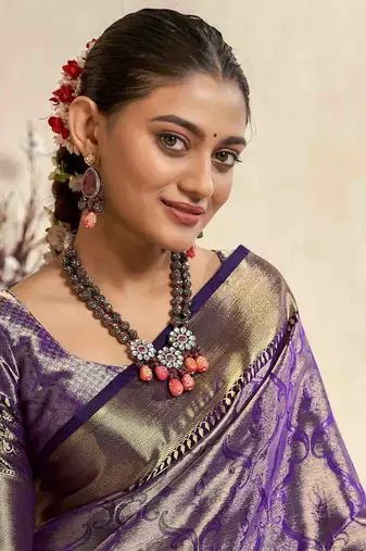 purple silk blend blend saree with unstitched blouse piece