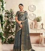 teal silk blend blend saree with unstitched blouse piece
