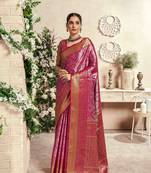 magenta silk blend blend saree with unstitched blouse piece