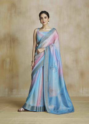 multi color silk blend blend saree with unstitched blouse piece 1