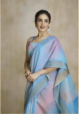 multi color silk blend blend saree with unstitched blouse piece 2