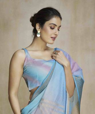 multi color silk blend blend saree with unstitched blouse piece 4