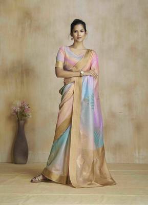 multi color silk blend blend saree with unstitched blouse piece 1