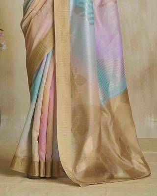 multi color silk blend blend saree with unstitched blouse piece 3