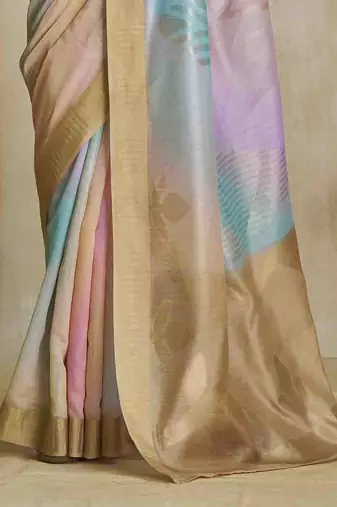 multi color silk blend blend saree with unstitched blouse piece