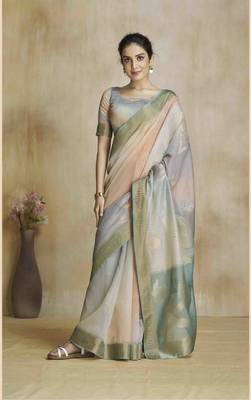 multi color silk blend blend saree with unstitched blouse piece 1