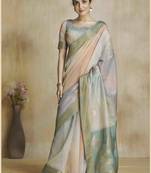 multi color silk blend blend saree with unstitched blouse piece