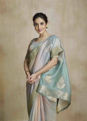 multi color silk blend blend saree with unstitched blouse piece 2