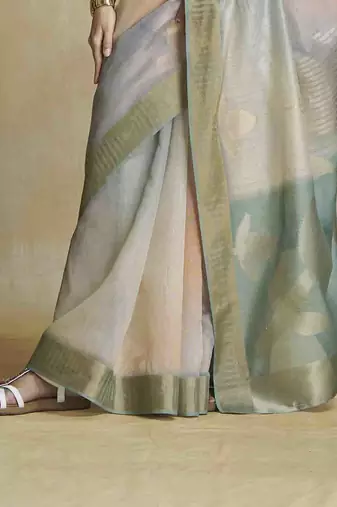 multi color silk blend blend saree with unstitched blouse piece