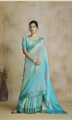 multi color silk blend blend saree with unstitched blouse piece 1