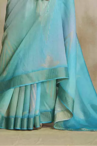 multi color silk blend blend saree with unstitched blouse piece