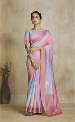 multi color silk blend blend saree with unstitched blouse piece 1