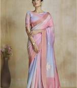 multi color silk blend blend saree with unstitched blouse piece