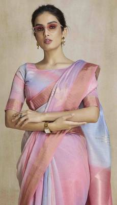 multi color silk blend blend saree with unstitched blouse piece 2