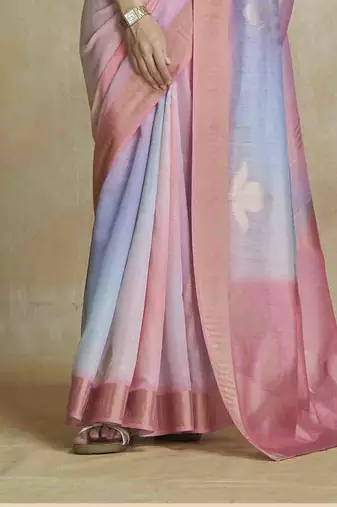 multi color silk blend blend saree with unstitched blouse piece