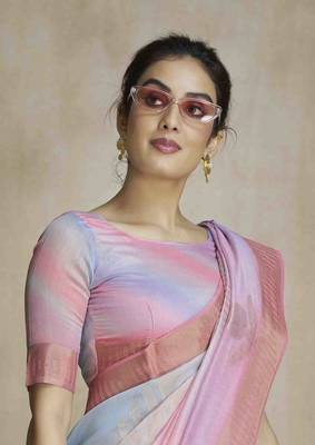multi color silk blend blend saree with unstitched blouse piece 4