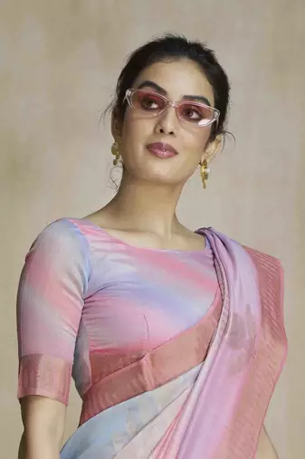 multi color silk blend blend saree with unstitched blouse piece