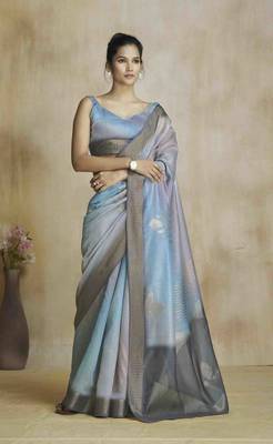 multi color silk blend blend saree with unstitched blouse piece 1