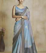 multi color silk blend blend saree with unstitched blouse piece