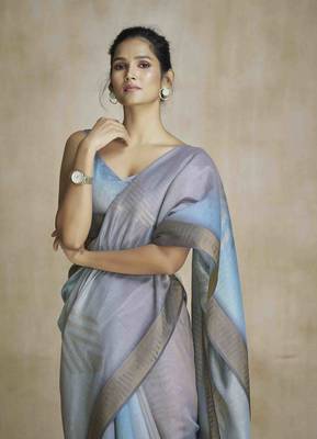 multi color silk blend blend saree with unstitched blouse piece 2