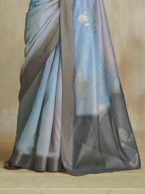 multi color silk blend blend saree with unstitched blouse piece 3