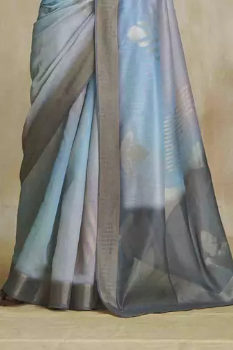 multi color silk blend blend saree with unstitched blouse piece
