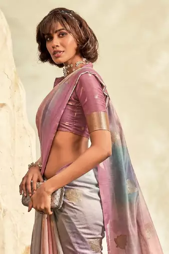 onion cotton silk blend saree with unstitched blouse piece