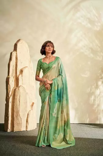 mint cotton silk blend saree with unstitched blouse piece