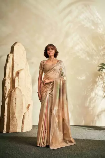 beige cotton silk blend saree with unstitched blouse piece
