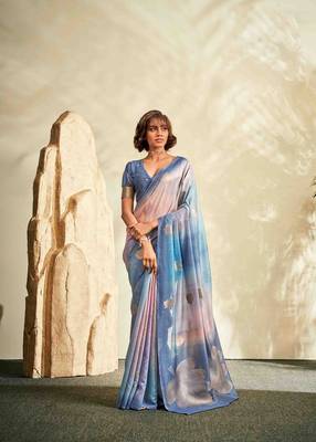 blue cotton silk blend saree with unstitched blouse piece 4