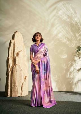lavender cotton silk blend saree with unstitched blouse piece 4