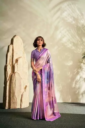 lavender cotton silk blend saree with unstitched blouse piece