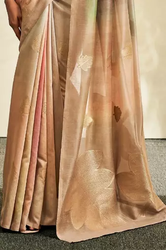 beige cotton silk blend saree with unstitched blouse piece