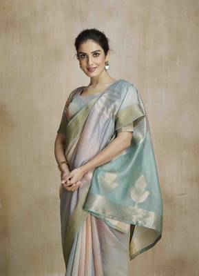 multi color silk blend blend saree with unstitched blouse piece 4