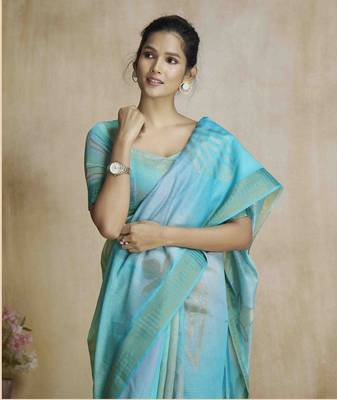 multi color silk blend blend saree with unstitched blouse piece 4