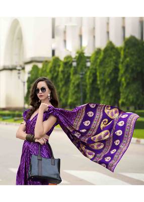 purple japan satin saree with unstitched blouse piece 2