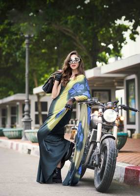 teal japan satin saree with unstitched blouse piece 1