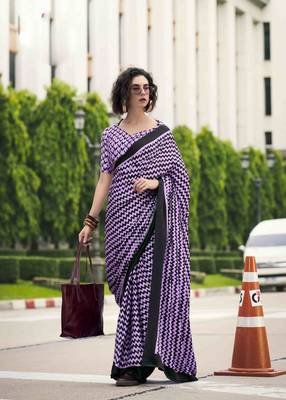 lavender japan satin saree with unstitched blouse piece 1