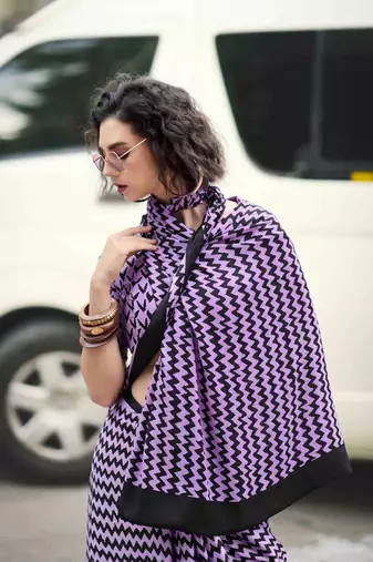 lavender japan satin saree with unstitched blouse piece